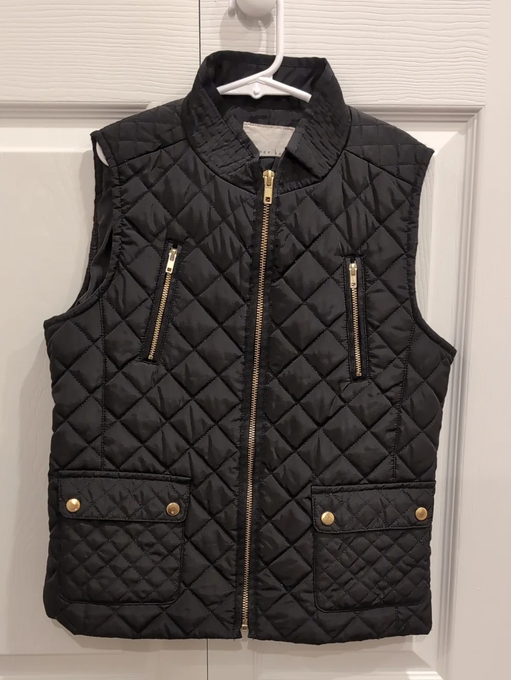 Copper Key Black Quilted Puffer Vest with Gold Hardware